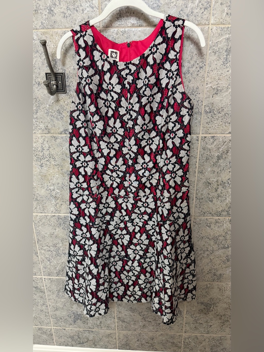 Anne Klein Black & Hot Pink Floral Overlay Dress